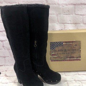Denim & Supply Sport Suede Boot Size 7 Black Ralph Lauren Close Toe Sheep Skin